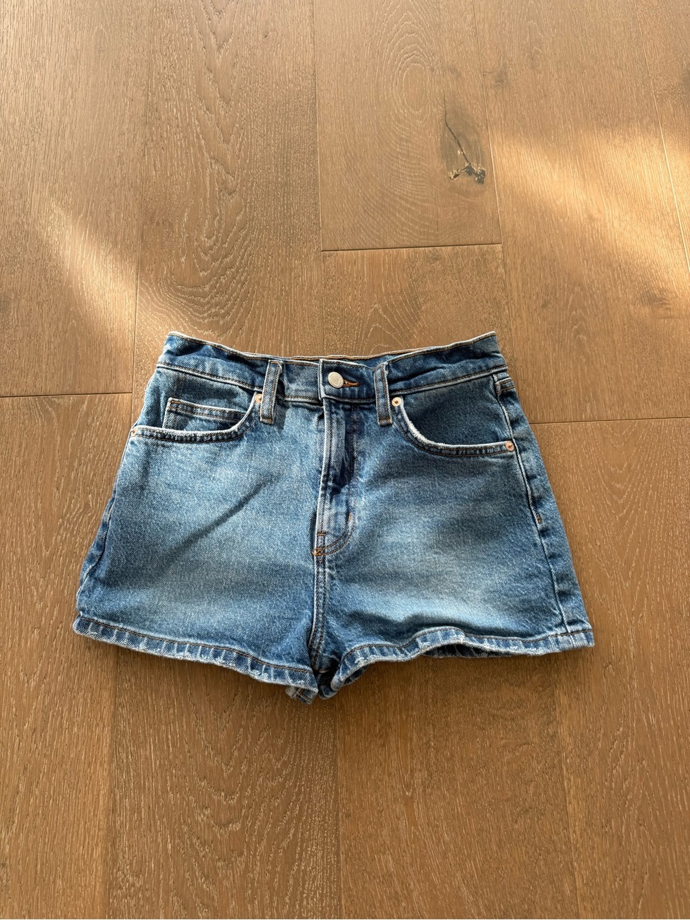 OAK + FORT Classic High-Rise Blue Denim Shorts - Women's